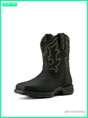 Waterproof Leather Square Toe Western Work Boot Calf High